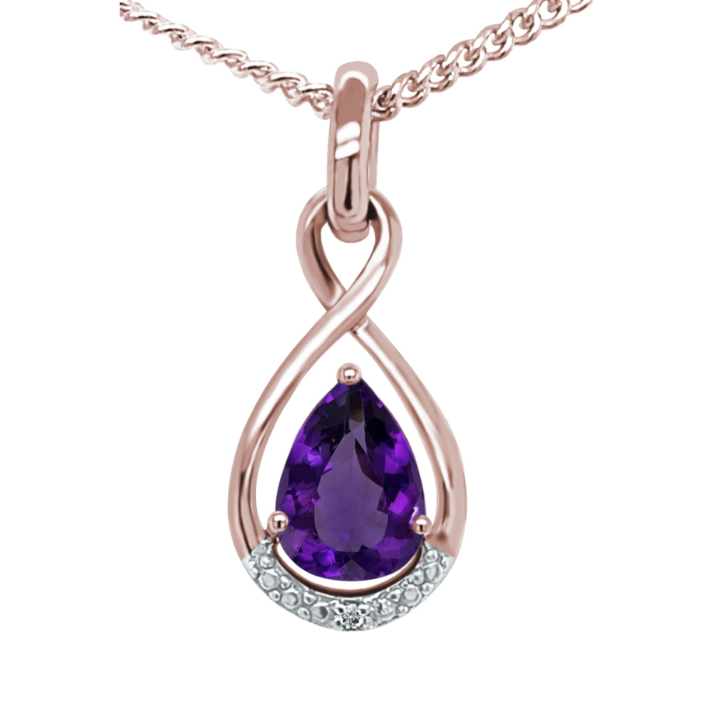 9ct Rose Gold Amethyst & Diamond Pendant
