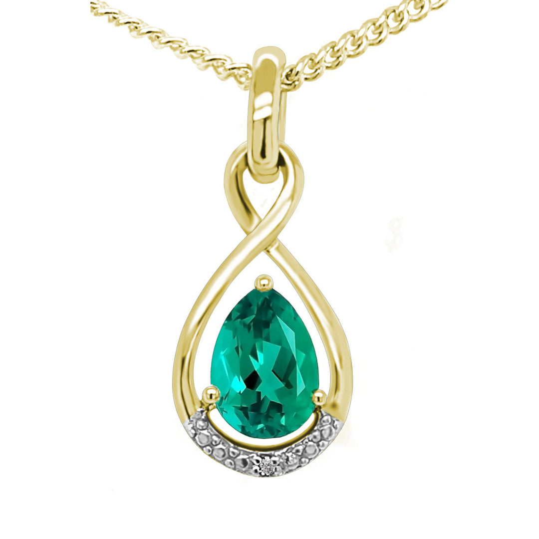 9ct Yellow Gold Created Emerald & Diamond Pendant