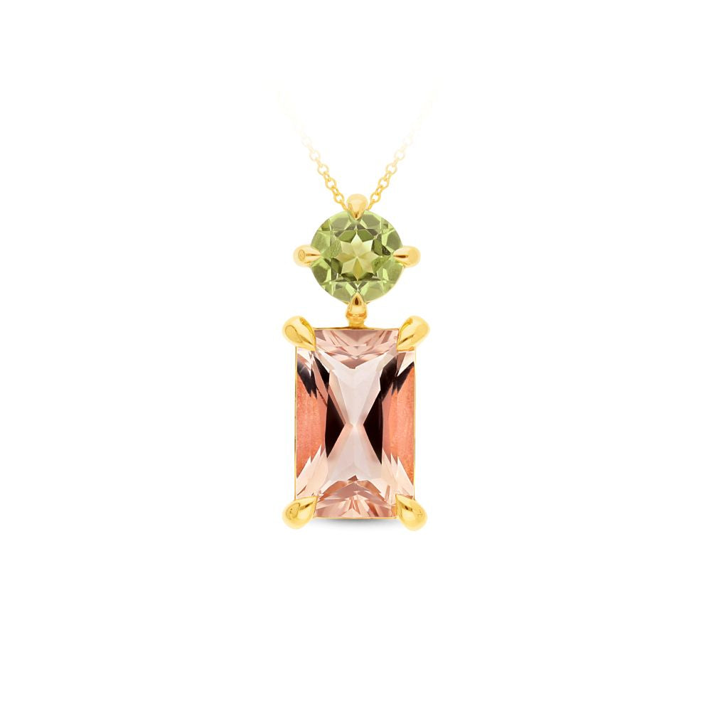 9ct Yellow Gold Morganite & Peridot Pendant