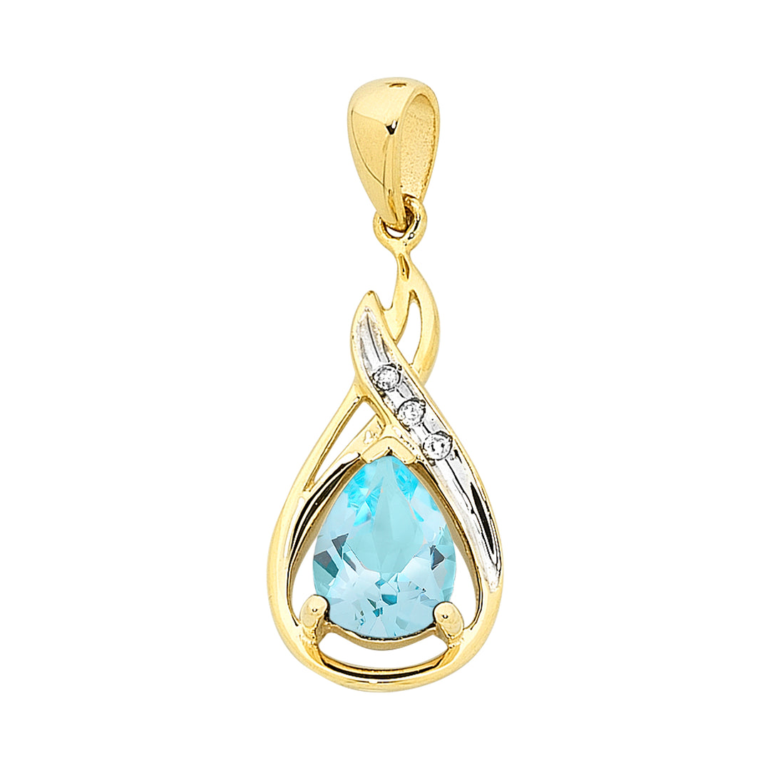 9ct Yellow Gold Topaz & Diamond Pendant