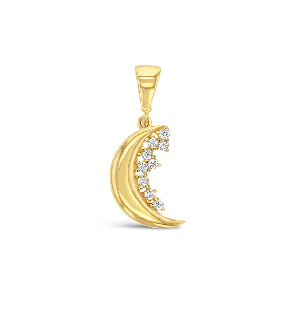 9ct Yellow Gold Cubic Zirconia Moon Pendant