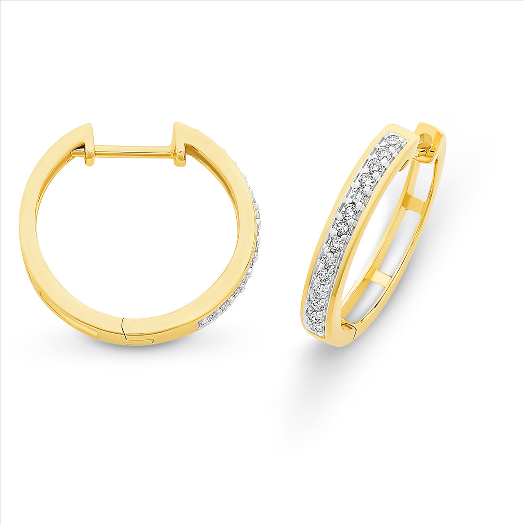 9ct Yellow Gold Diamond Huggie Earrings