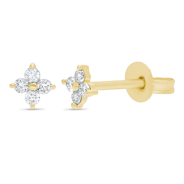 9ct Yellow Gold Flower Shaped Diamond Stud Earrings