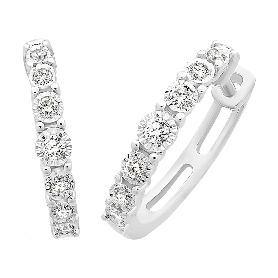 9ct White Gold Diamond Huggie Earrings