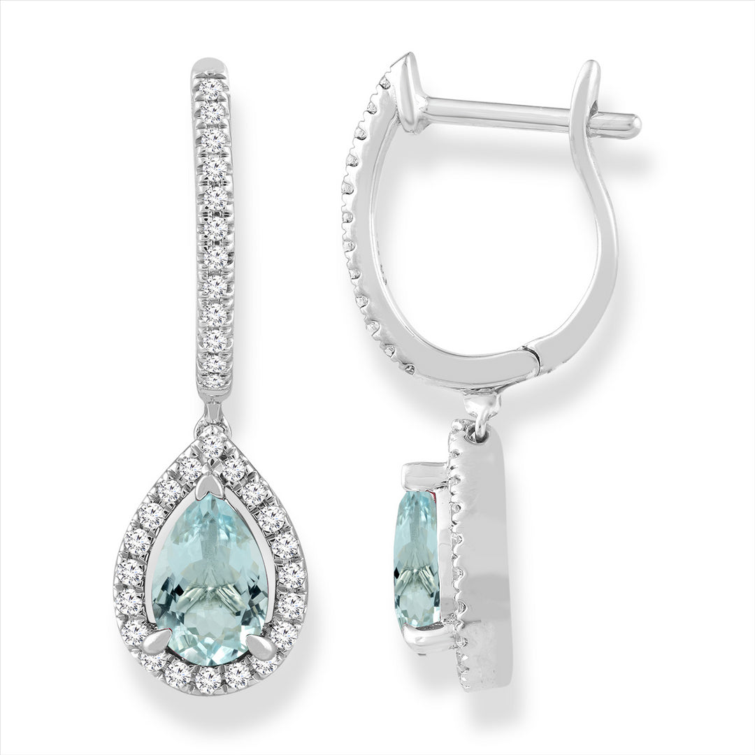 9ct White Gold Aquamarine & Diamond Huggie Earrings