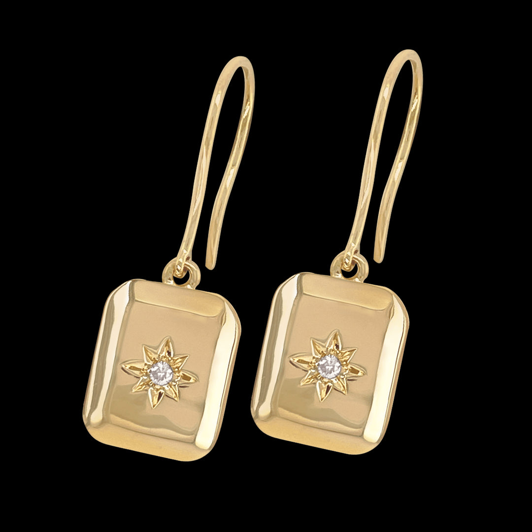 9ct Yellow Gold Diamond Shepherd Hook Earrings