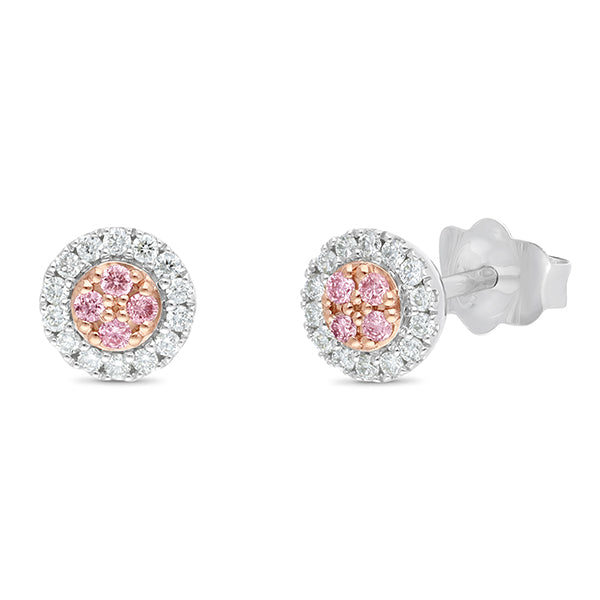 9ct White & Rose Gold Australian Pink Diamond Stud Earrings