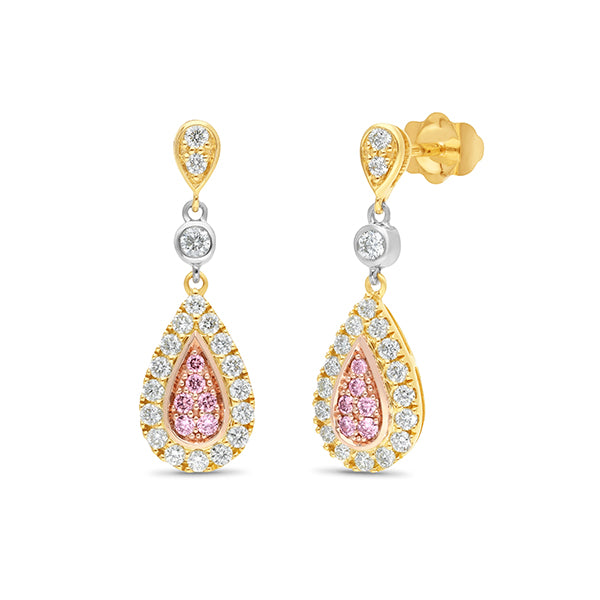 9ct Tri Tone Australian Pink Diamond Stud Earrings