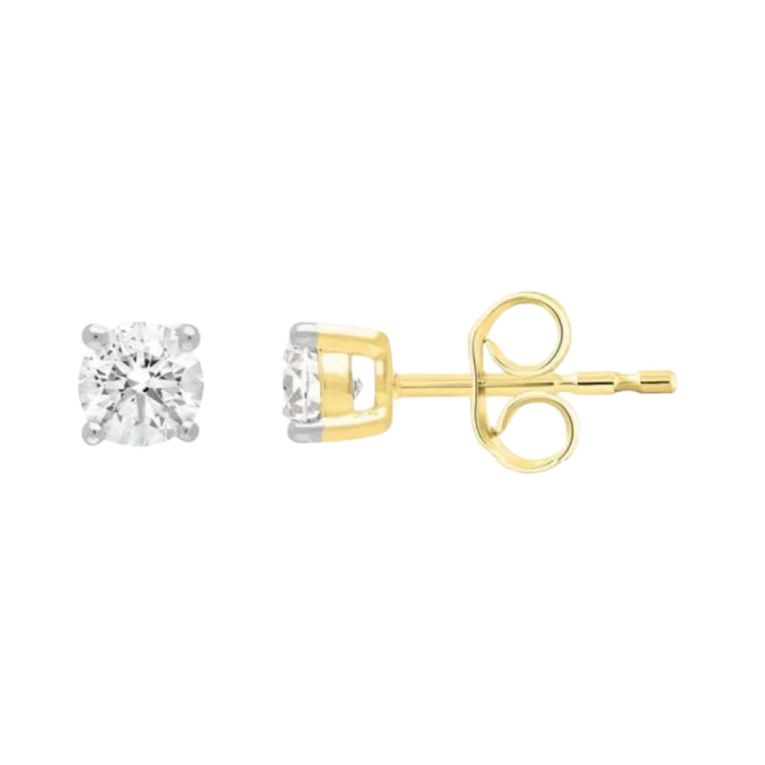 9ct Yellow Gold Diamond Stud Earrings