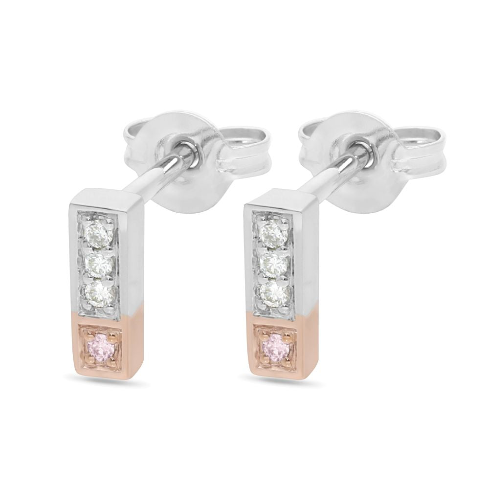 9ct White & Rose Gold Australian Pink Diamond Stud Earrings