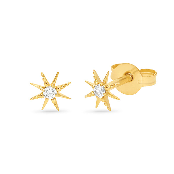 9ct Yellow Gold Diamond Star Stud Earrings