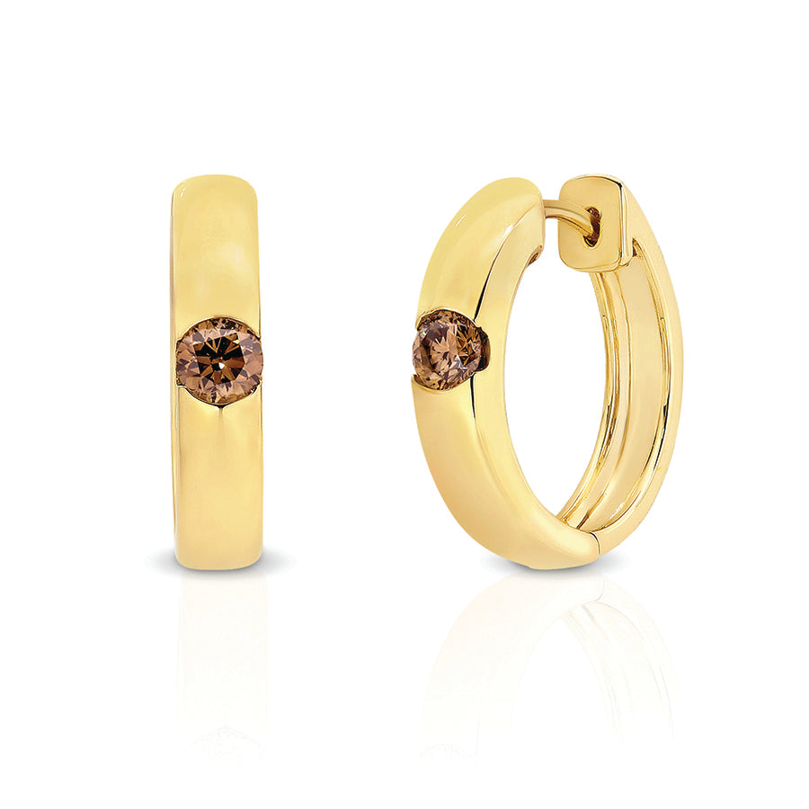 9ct Yellow Gold Australian Chocolate Diamond Huggie Earrings