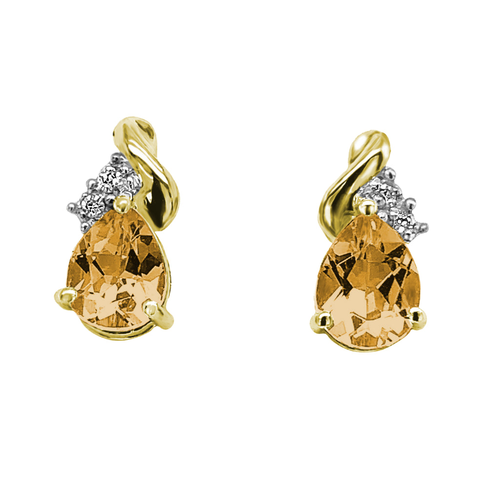 9ct Yellow Gold Citrine & DIamond Stud Earrings