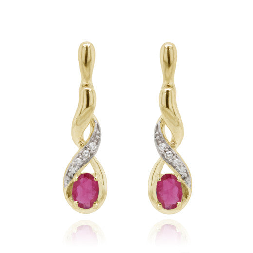 9ct Yellow Gold Ruby & Diamond Stud Earrings