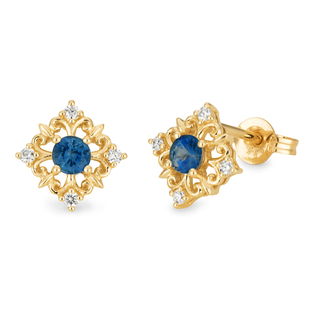 9ct Yellow Gold London Blue Topaz & Diamond Stud Earrings