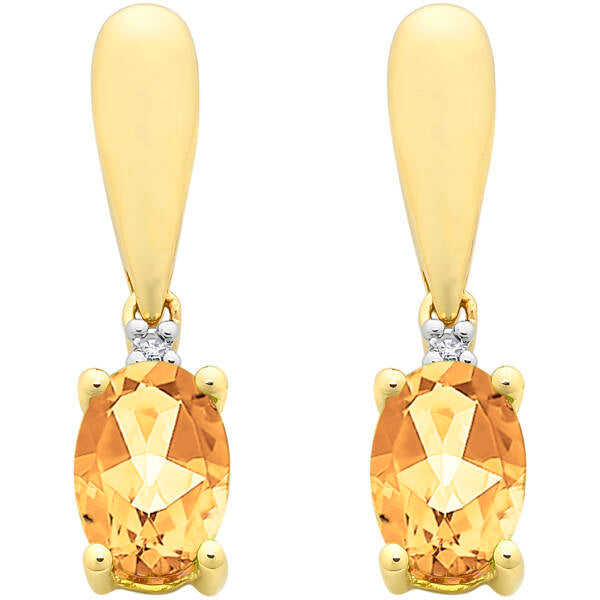 9ct Yellow Gold Citrine & Diamond Stud Earrings