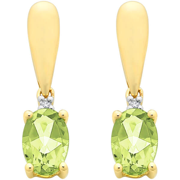 9ct Yellow Gold Peridot & Diamond Stud Earrings