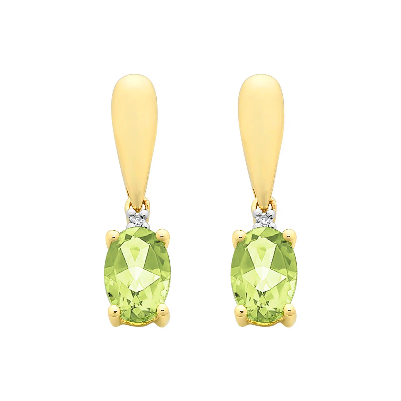 9ct Yellow Gold Peridot & Diamond Stud Earrings