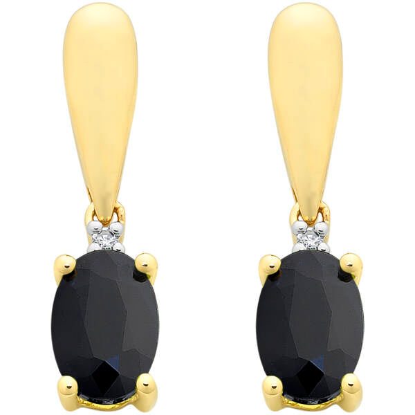9ct Yellow Gold Sapphire & Diamond Stud Earrings