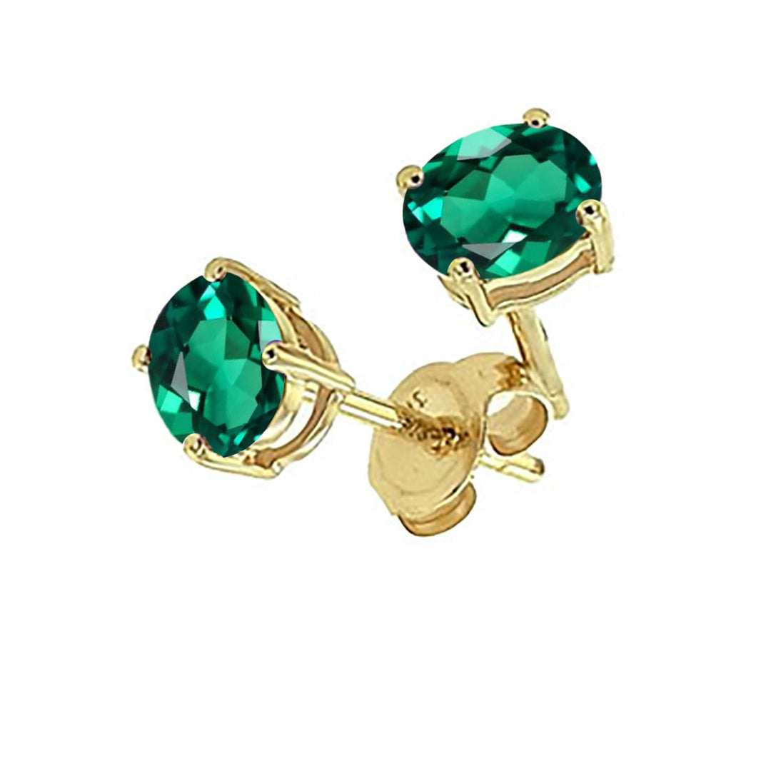 9ct Yellow Gold Created Emerald Stud Earrings
