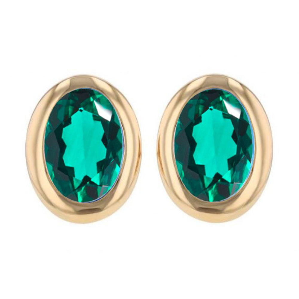9ct Yellow Gold Created Emerald Stud Earrings
