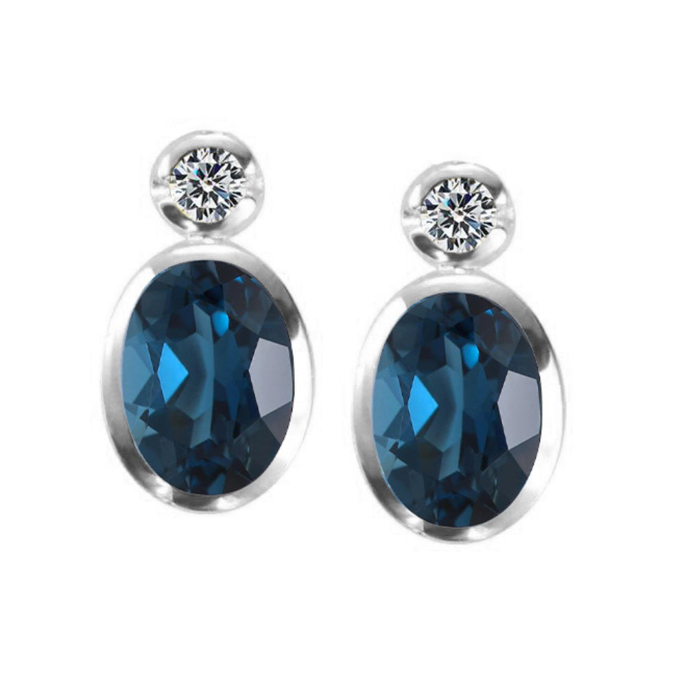 9ct White Gold Blue Topaz & Diamond Stud Earrings