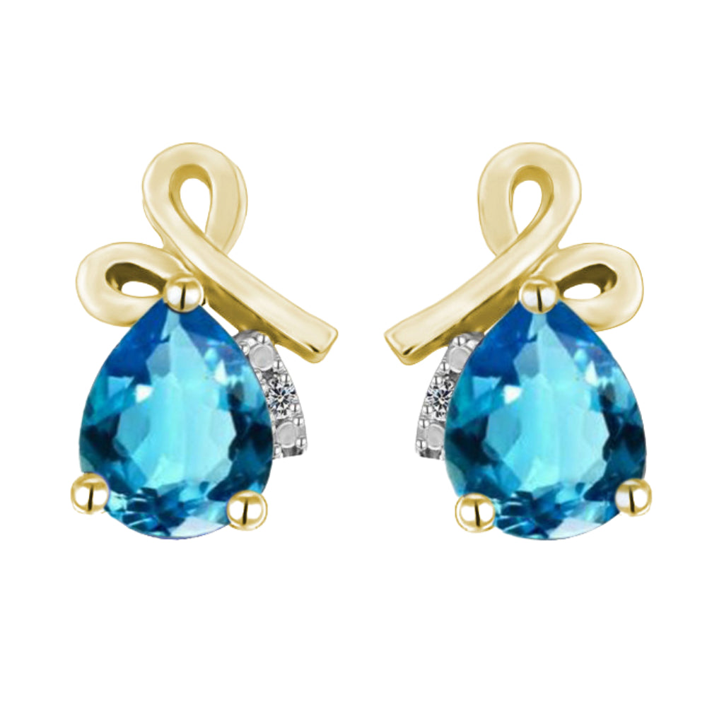 9ct Yellow Gold Blue Topaz & Diamond Stud Earrings