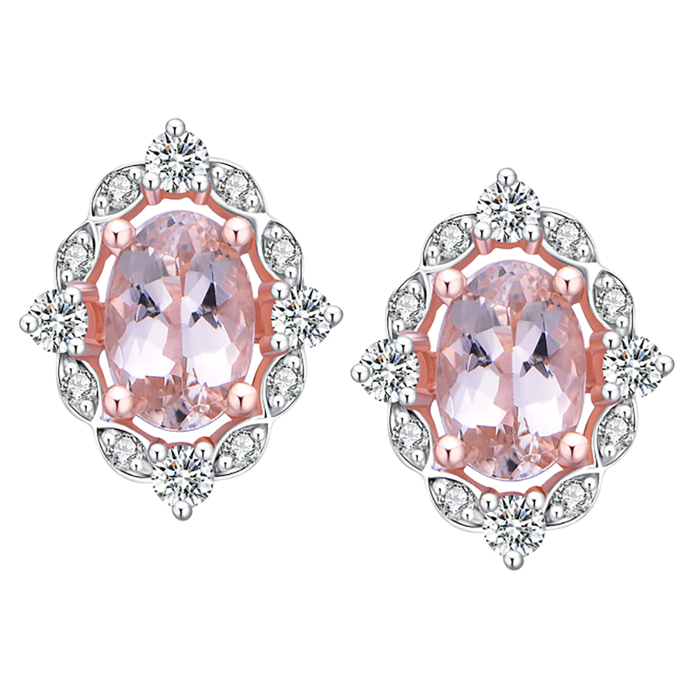 9ct Rose Gold Morganite & Diamond Stud Earrings