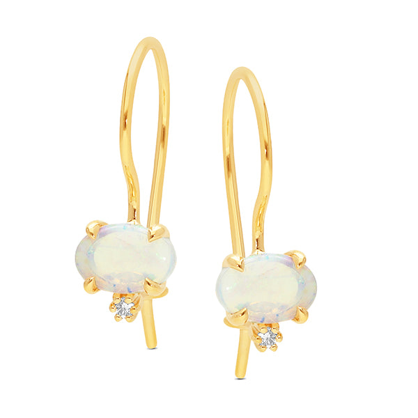 9ct Yellow Gold Crystal Opal & Lab Grown Diamond Euro Hook Earrings