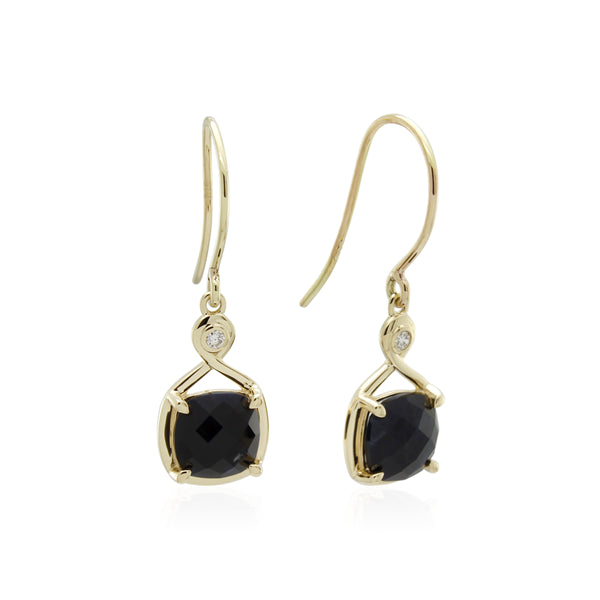 9ct Yellow Gold Sapphire & Diamond Shepherd Hook Earrings