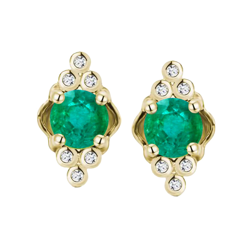 9ct Yellow Gold Emerald & Diamond Stud Earrings