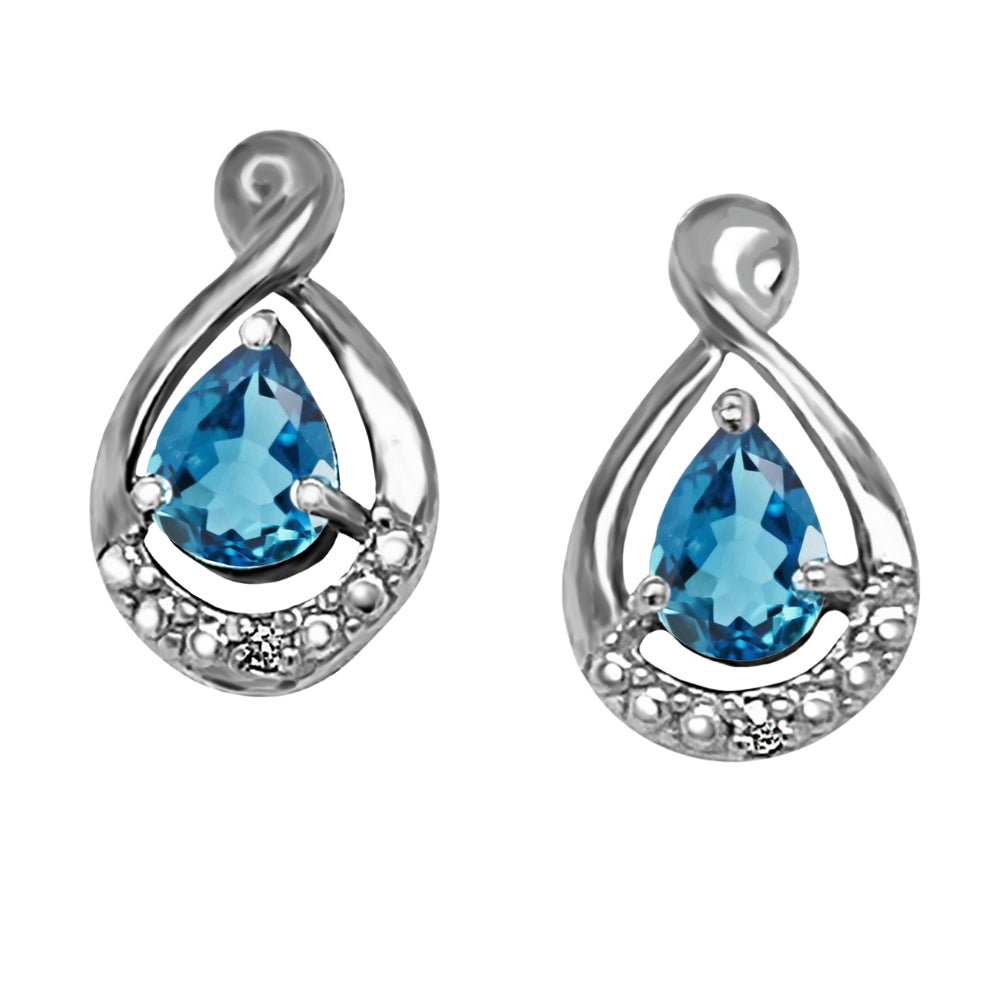 9ct White Gold Blue Topaz & Diamond Stud Earrings