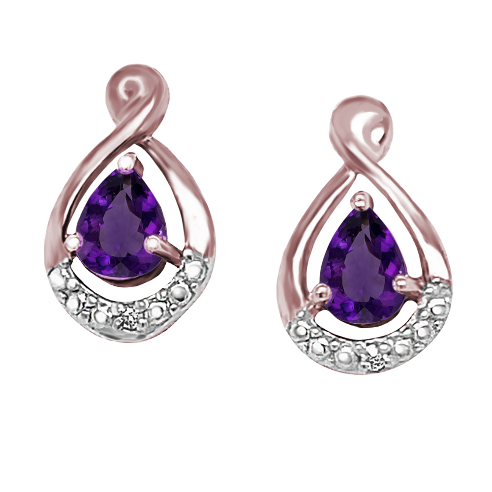 9ct Rose Gold Amethyst & Diamond Stud Earrings