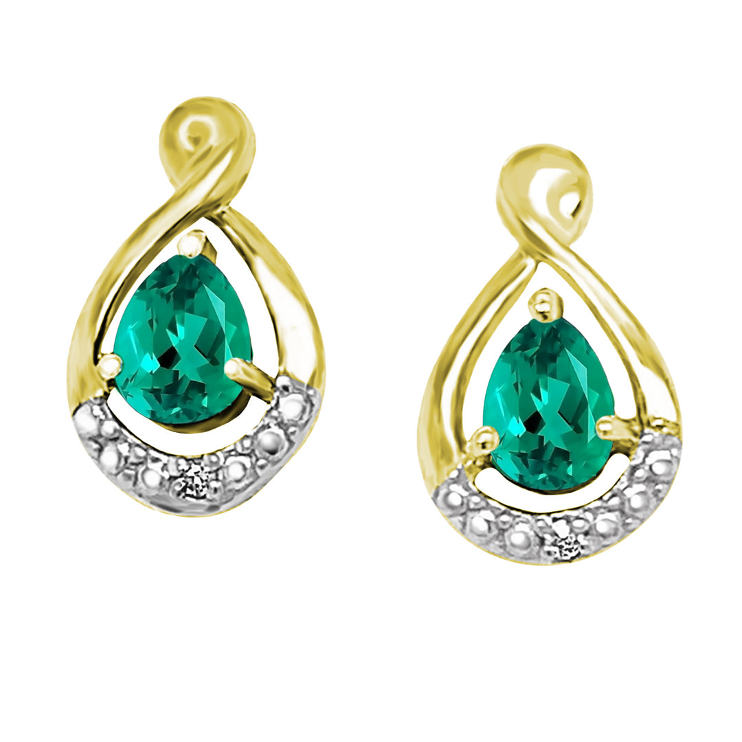 9ct Yellow Gold Created Emerald & Diamond Stud Earrings