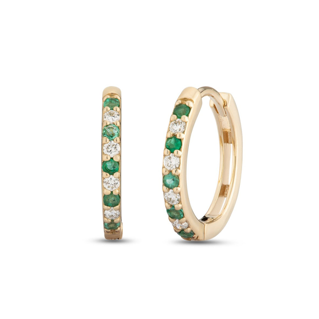 9ct Yellow Gold Emerald & Diamond Huggie Earrings