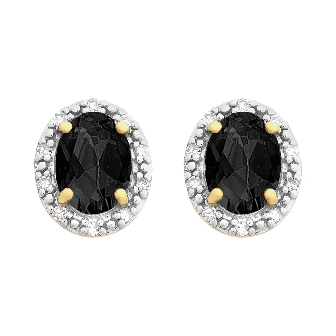 9ct Yellow Gold Sapphire & Diamond Stud Earrings