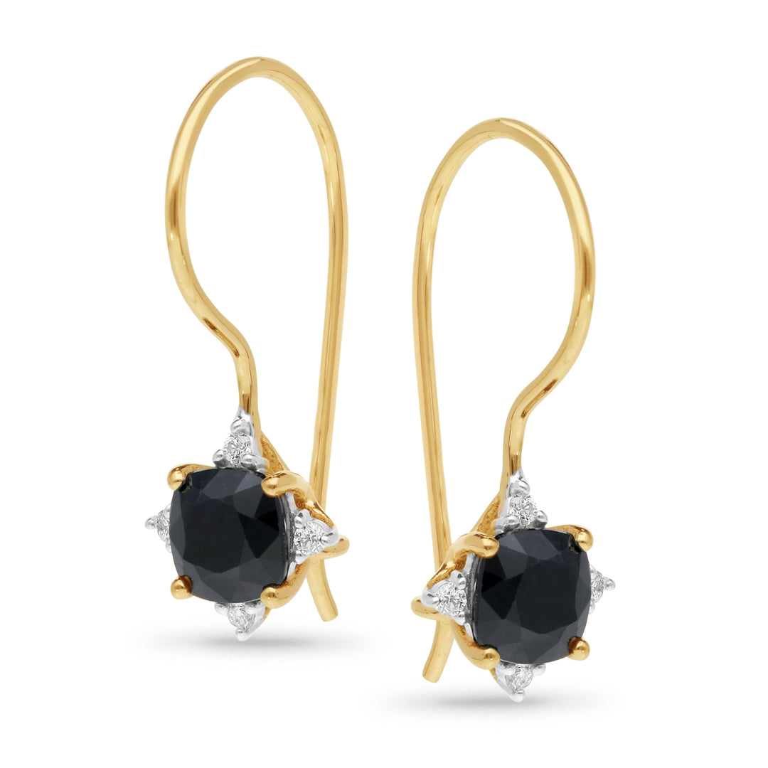 9ct Yellow Gold Sapphire & Diamond Shepherd Hook Earrings