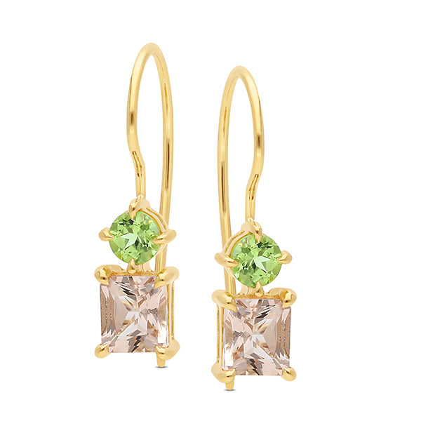 9ct Yellow Gold Morganite & Peridot Shepherd Hook Earrings