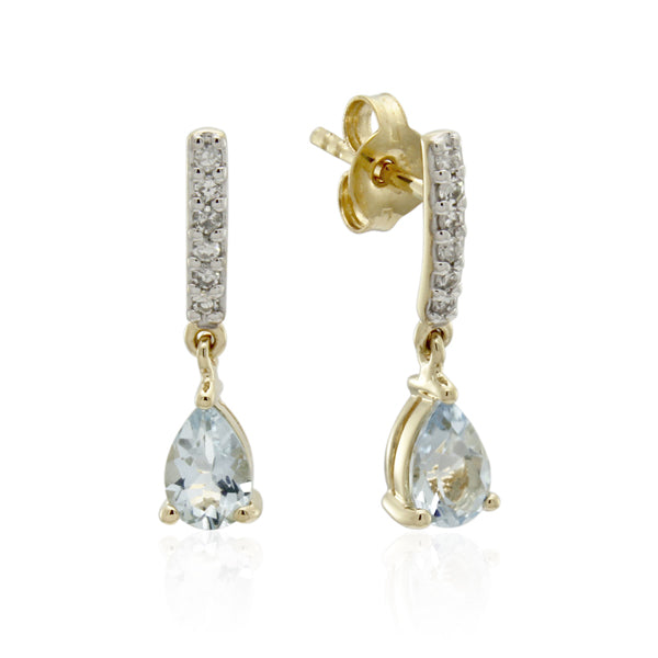9ct Yellow Gold Aquamarine & Diamond Stud Earring