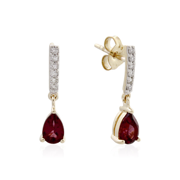9ct Yellow Gold Rhodolite Garnet & Diamond Stud Earrings