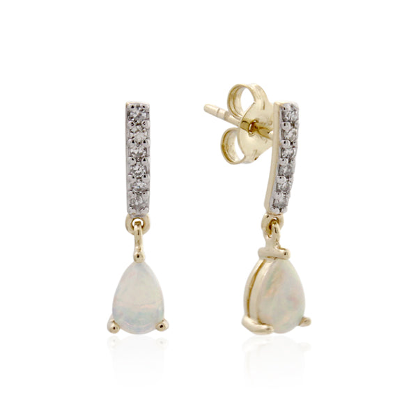 9ct Yellow Gold Opal Diamond Stud Earrings