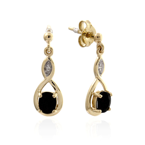 9ct Yellow Gold Sapphire & Diamond Stud Earrings
