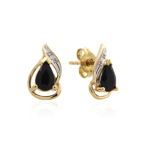 9ct Yellow Gold Sapphire & Diamond Stud Earrings