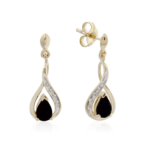 9ct Yellow Gold Sapphire & Diamond Dangle Stud Earrings