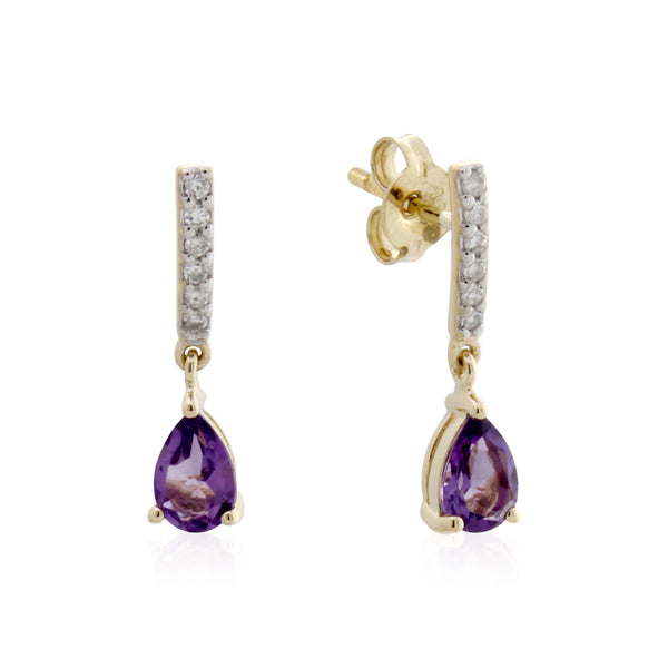 9ct Yellow Gold Amthyst & Diamond Stud Earrings