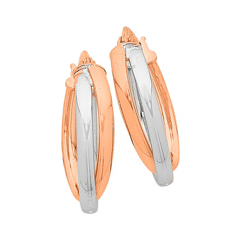 9ct Rose Gold & White Gold Silver Filled Hoop Earrings