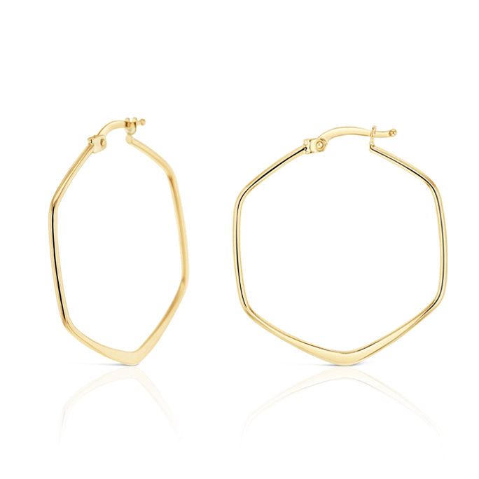 9ct Yellow Gold Hexagon Hoop Earrings