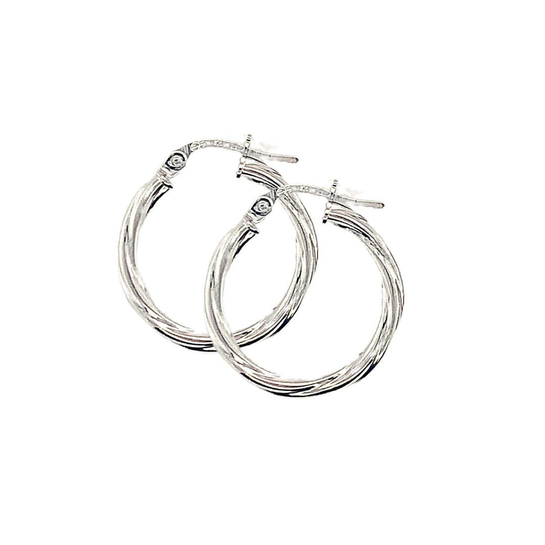 9ct White Gold Twisted Hoop Earring