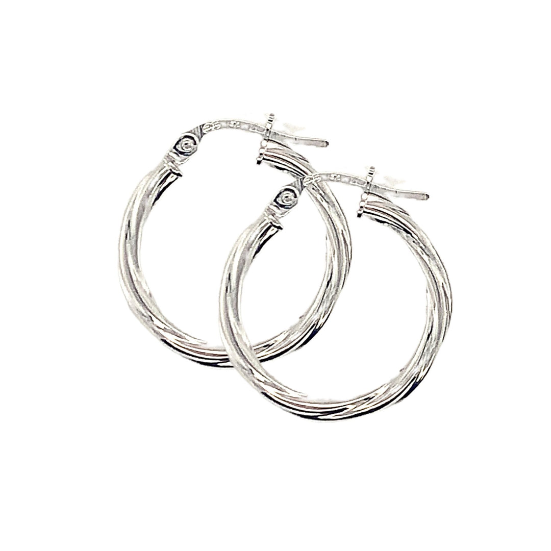 9ct White Gold Twisted Hoop Earrings