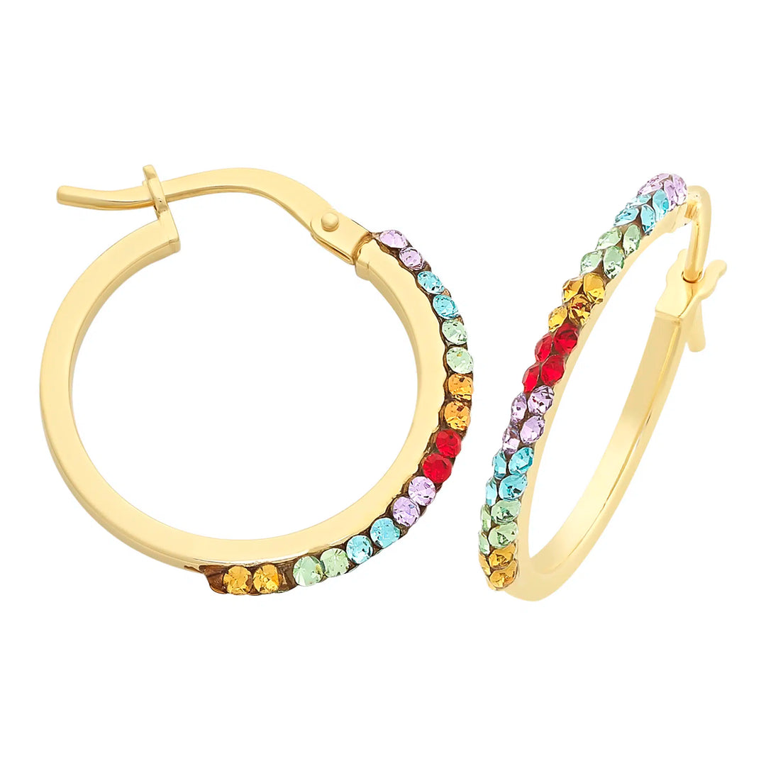 9ct Yellow Gold Silve Filled Crystal Hoop Earrings